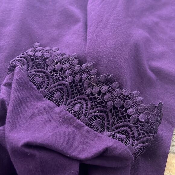 Gold Coast Always in Style Purple Lace Hem Henley Cotton Blouse Women's XXL - Picture 12 of 13